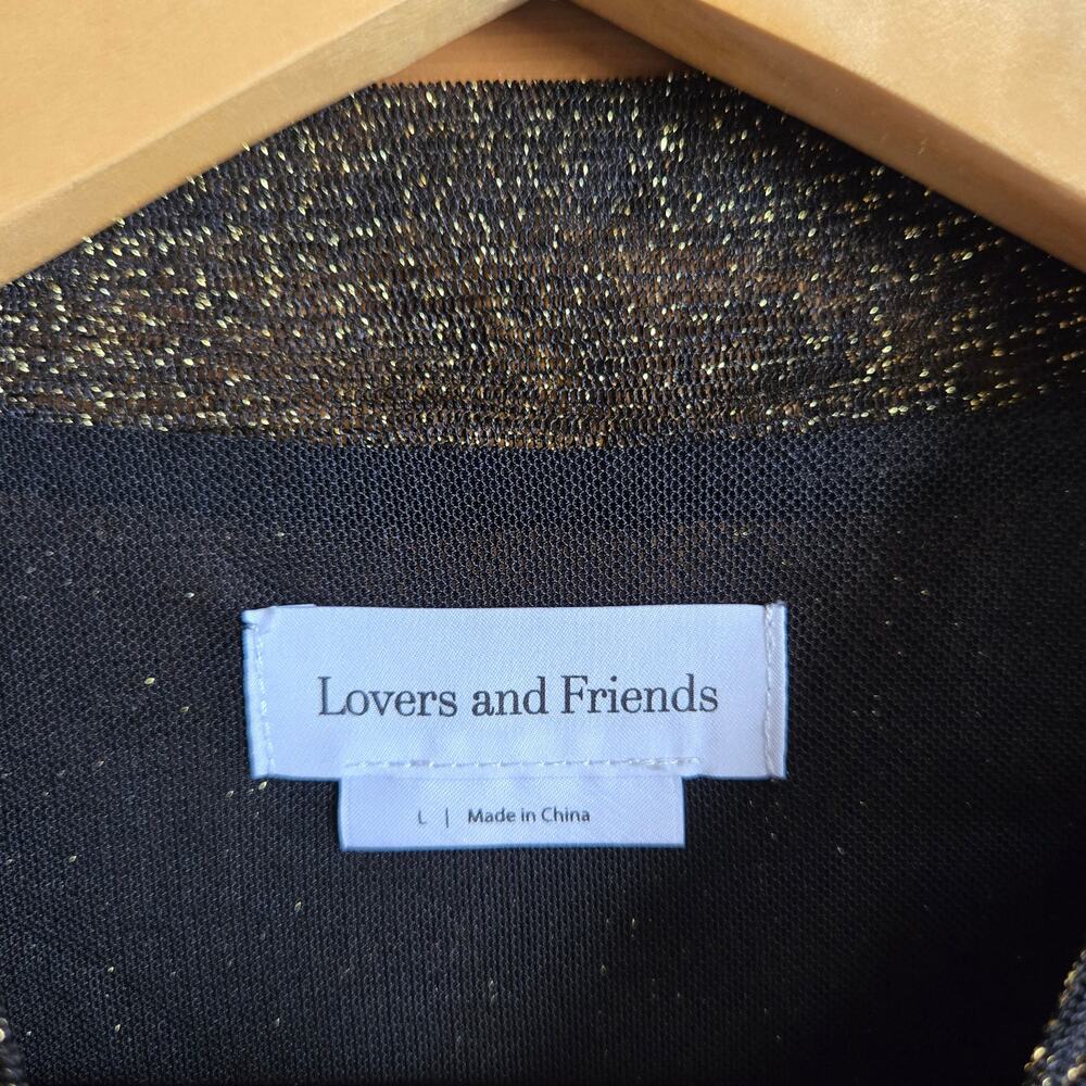 Lovers & Friends Riya Crop Top Y2K Shimmering Black Gold Mesh 90's Long Sleeve L - Picture 3 of 5